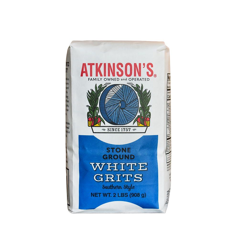 Atkinson's stone ground white grits 2 lb. bag.