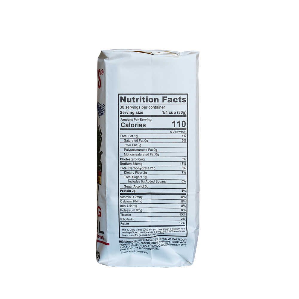 Atkinson's stone ground white self-rising corn meal 2 lb. bag.