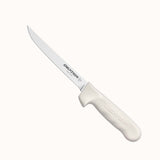 White Dexter flexible boning knife with a sharp blade on a white background.