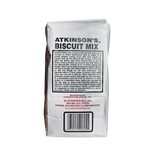 Atkinson's Biscuit Mix packaging with text and barcode on a white background.