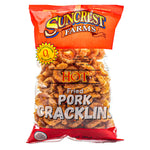 Bag of Suncrest Farms Hot Fried Pork Cracklins on a white background