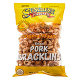 Bag of Suncrest Farms Fried Pork Cracklins Original flavor on a white background.