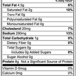 Nutrition facts label for Suncrest Farms Salt & Vinegar Pork Skins with serving size, calories, and detailed nutritional information.