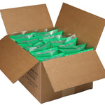 Cardboard box filled with Suncrest Farms Salt & Vinegar Pork Skins bags on a white background.