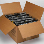 Open cardboard box containing 8 bags of Suncrest Farms Salt & Pepper Pork Skins. 