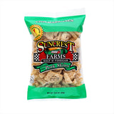 Bag of Suncrest Farms Salt & Vinegar Pork Skins on a white background.