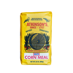 Atkinson's white corn meal in 2 lb. bag.