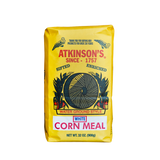 Atkinson's white corn meal in 2 lb. bag.