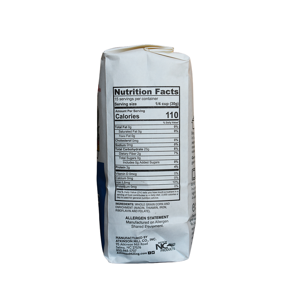 Atkinson's stone ground white grits 2 lb. bag.