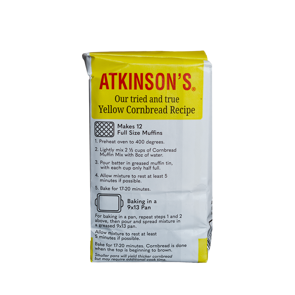 Atkinson's yellow cornbread muffin mix 2 lb. bag.